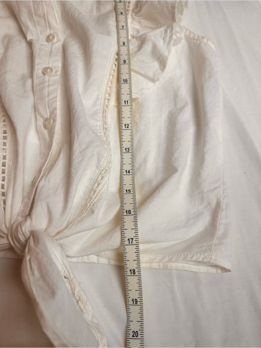 Women’s White Ruffle Tie-Front Blouse - Picture 2 of 7